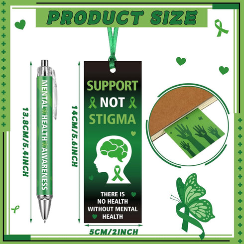 48 Pcs Mental Health Awareness Items Mental Health Awareness Pen World Mental Health Day Retractable Ballpoint Pen and Bookmarks Green Ribbon Pen ...