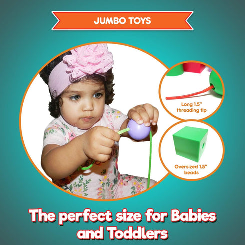 Jumbo Lacing Beads for Kids - Montessori Toddler Games and Educational Toys - Rainbow Matching Game and Stringing Bead Set with Toy Storage and Le...