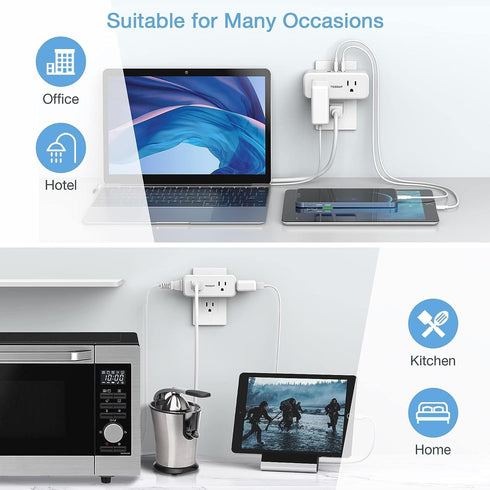 Multi Plug Outlet Splitter with USB, TESSAN 4 Electrical Multiple Outlet Extender with 3 USB Ports, Mini Double Plug Expander Surge Protector for ...