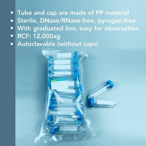 Autoclavable Polypropylene Centrifuge Tubes, Volume 50ml, White Printed Graduated Marks from 5ml to 50ml, Assembled Leak-Proof Screw Cap, Gamma St...