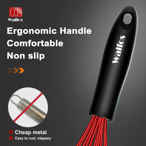 Walfos Whisk,Silicone Whisk Non Scratch Coated Whisk-Whisks for cooking set of 4 Nice for Blending Beating Stirring and Kitchen Cooking &Baking.BP...