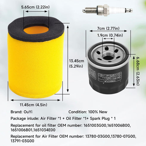 Air Filter 13780-03G00 Oil Filter 1651003G00 with Spark Plug Replacement for Suzuki Eiger 400 LTA400 2x4 / LTA400F 4x4 Auto 2003-2007,King Quad 40...