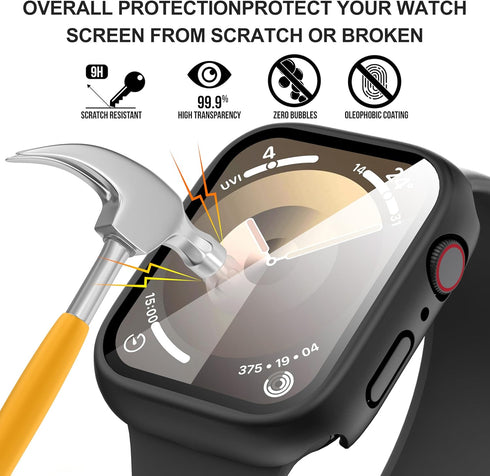 Suoman 3-Pack for Apple Watch Series 6 5 4 44mm Waterproof Case, 360° All-Round Protective Hard PC Tempered Glass Screen Protector for iWatch Seri...