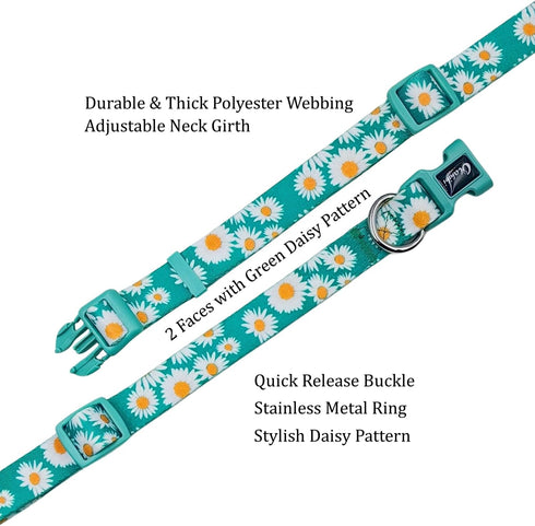 Dog Collar and Leash Set, Cute Daisy Pattern, Polyester Material, 5ft Leash, for Puppy Dogs.(Extra Small,Green Daisy)...