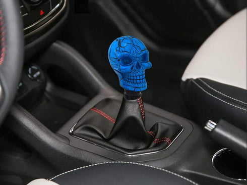Skull MT Car Stick Shifter Handle, Gear Shift Knob Small Teeth Devil Skeleton Style Fit Most Manual Automatic Transmissions, Blue Pattern...