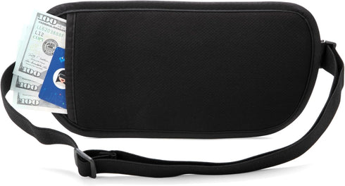Money Belt - Passport Holder Security Hidden Slim Travel Wallet Fanny Pack with RFID Blocking - Black...