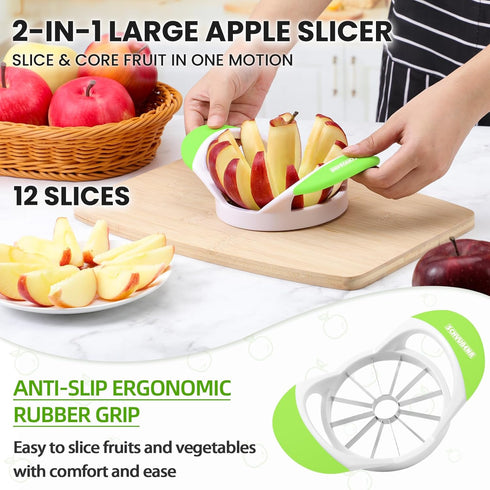 SCHVUBENR 4.72 Inch Large Apple Slicer with 12 Blades - Professional Apple Cutter - Stainless Steel Apple Corer - Sharp Apple Slicer and Corer - A...