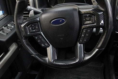 Steering Wheel Moulding Carbon Fiber Cover Trims Kit for 2015 2016 2017 2018 2019 Ford F150 & 2017 2018 2019 F250 F350 Super Duty Accessories (Car...