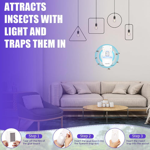 Gnat Trap for House Indoor Flying Insect Trap Bug Catcher Plug in Fly Trap Indoor Mosquito Trap UV Bug Light Bug Catcher with 5 Sticky Bug Trap Bo...