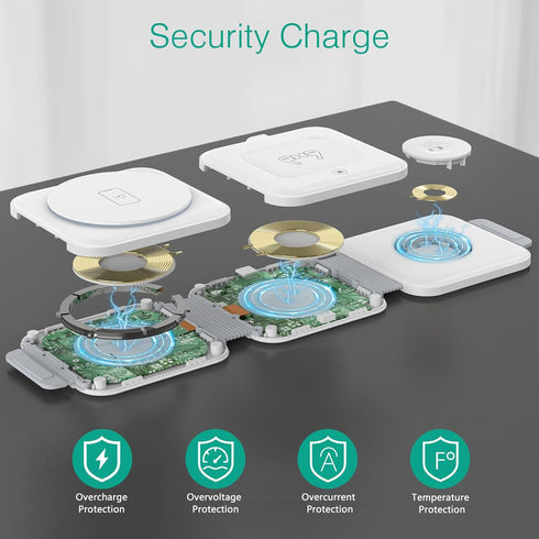 ORIA 3 in 1 Foldable Wireless Charger, Fast Wireless Charging Pad with Charging Indicator Light, Foldable Charging Station for iOS, i Watch, Air P...