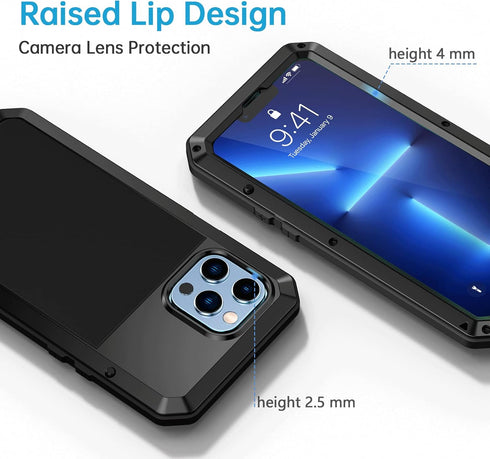 Lanhiem for iPhone 13 Pro Max Metal Case, Heavy Duty Shockproof Tough Rugged Case with Built-in Glass Screen Protector, 360 Full Body Protective C...