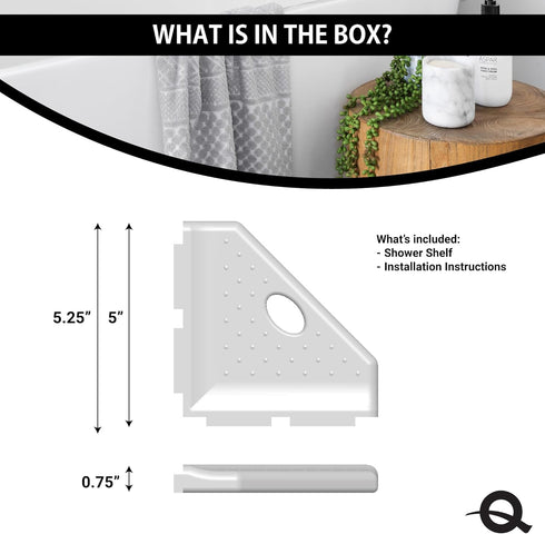 Questech 5" Corner Shower Footrest, Lugged for New Construction, Shaving Shelf for Inside Shower, Bathroom Storage Corner Caddy, Geo Lugged, Brush...