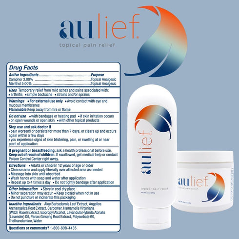 Aulief Pain Relief Cream Arthritis & Muscle Rub for Sore Muscles & Joint Pain, Neck, Knee & Back Aches, Premium Dye-Free White Topical Gel, 4 oz J...