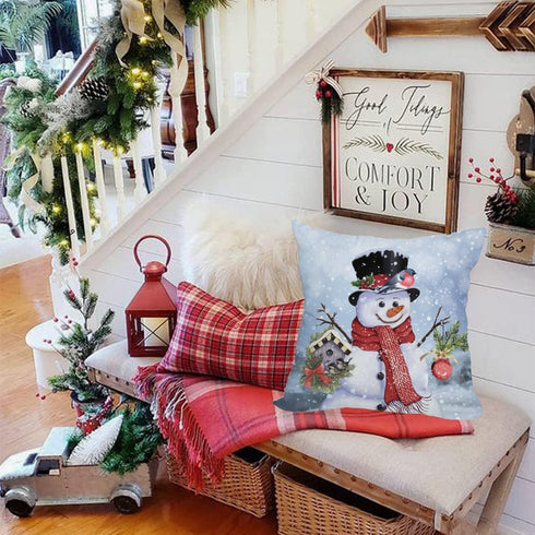 Outdoor Waterproof Christmas Snowman Winter Throw Pillow Cover 20x20 Inch Double Sided Birds Mistletoe Holly Fir Snow Holiday Xmas Home Decor Pill...