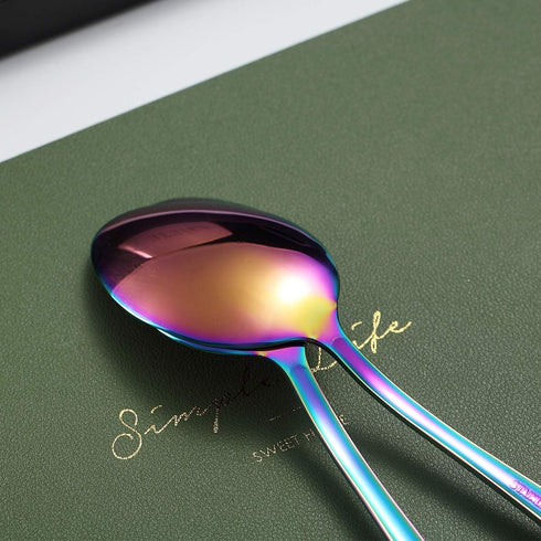 Rainbow Dinner Spoons, Kyraton 6 Pieces 7.5" Stainless Steel Table Spoon With Titanium Colorful Plating, Rainbow Soup Spoons, Dessert Spoons Slive...