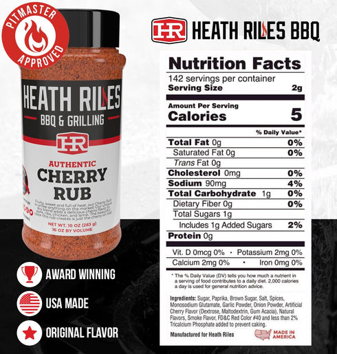 Heath Riles BBQ Cherry Rub Seasoning, Champion Pitmaster Recipe, Shaker Spice Mix, 10 oz....