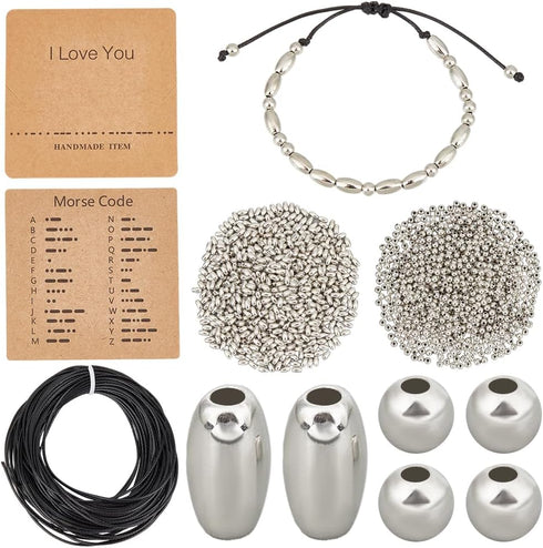 SUNNYCLUE Morse Code Beading Bracelet Making Kits Morse Code Beads Silver Ccb Plastic Barrel Round Spacer Beads i Love You Display Card Waxed Cord...