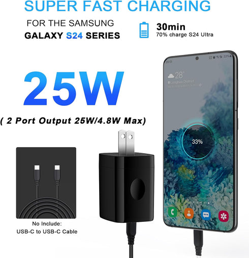 A15 A55 Samsung Charger Block 25W USB C Android Wall Charger Box 2 Port Super Fast Dual Charging Plug Power Adapter for Samsung Galaxy S24 Ultra S...