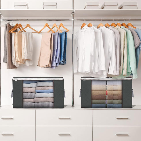 Large Storage Bags, 2 Pack Clothes Storage Bins Foldable Closet Organizers Storage Containers with Durable Handles Thick Fabric for Blanket Comfor...