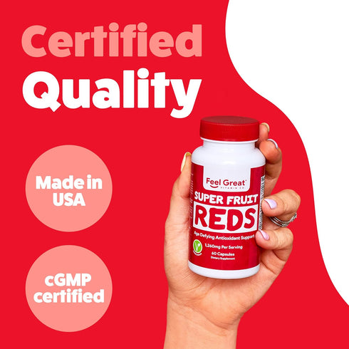 Feel Great Vitamins Superfruit Reds – Antioxidant Superfood with Polyphenols for Anti-Aging & Immune Support – Acai, Mangosteen, Pomegranate, Blue...