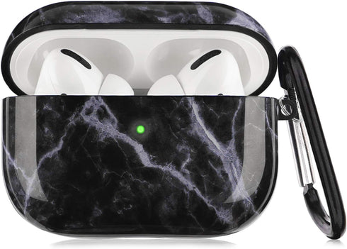Airpods Pro Case - YOMPLOW Black Marble Protective Hard Case Cover Skin Portable & Shockproof Women Girls with Keychain for Apple Airpods Pro Char...
