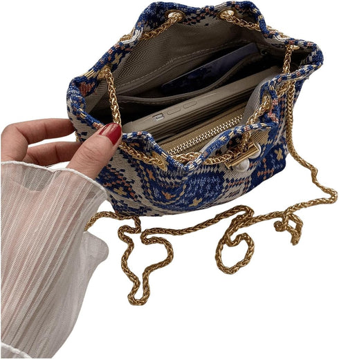 Verdusa Mini Plaid Print Drawstring Tote Bags Casual Handbags Retro Handbag...