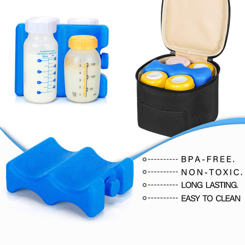 Teamoy Breastmilk Cooler Bag with Ice Pack, Baby Bottles Bag for up to 4 Large 5 Ounce Bottles Without Nipple, Perfect for Working Mom Mother, Bla...