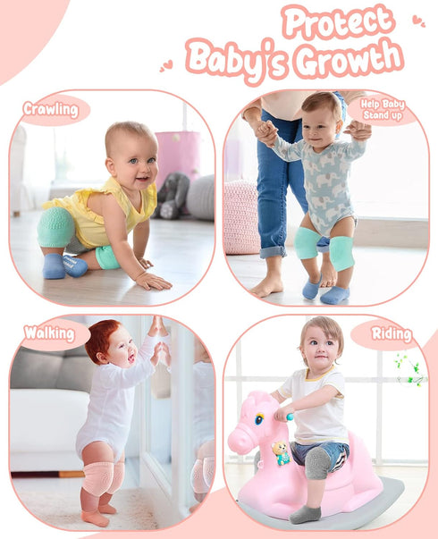 BOSONER Baby Crawling Anti-Slip Knee and Socks for Boys And Girls Best Infant Gift, Unisex Baby Toddlers Kneepads (Blue Pink Grey) 6-24 Months...