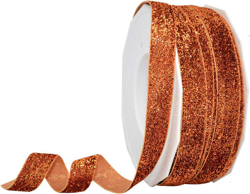 Morex Ribbon 987 Velvet Glitter Ribbon, 5/8" x 25 yd, Copper...