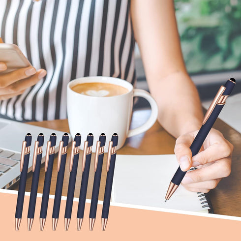 8 Pcs Blue Ink Ballpoint Pen with Stylus Tip 2 in 1 Stylus Ballpoint Pen Metal Pens Stylus Pen for Touch Screens School Office Coworkers (Blue Ros...