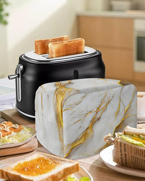 Toaster Dust Cover with Pockets, Marble White Grey Golden Abstract Art Texture Soft Washable 2 Slice Toaster Cover, Dust-proof Cover for Small App...