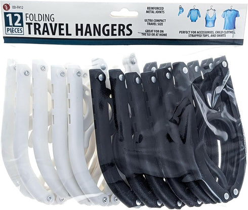 SE 12-piece set of Folding Ultra Compact Travel Hangers (Black & White), Open 16-Inches Folded 5-Inches...