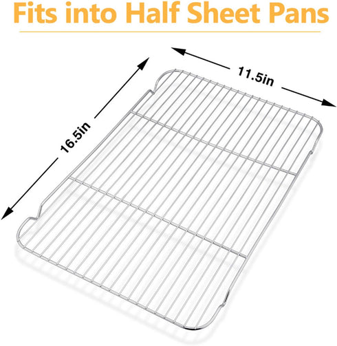 Baking Cooling Rack Set of 2, E-far 16.5"x11.5" Stainless Steel Metal Roasting Cooking Racks, Fits in Half Sheet Cookie Pans, Non Toxic & Rust Fre...