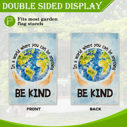 In A World Where You Can Be Anything Be Kind Welcome Garden Flag Yard Outdoor Farmhouse Decorations, Waterproof Double Sided Printing, Earth Peace...