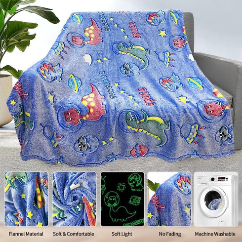 Dinosaur Blanket for Boys, Personalized Baby Blankets for Boys, Dinosaur Glow in The Dark Blanket for Kids, Toddler Blanket for Boys, Soft Fleece ...