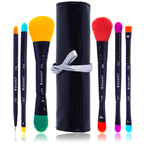 SHANY Vegan Makeup Brushes - LUNA - 6 PC Double Sided Travel Make up Brushes with 12 unique Bristles - with Brush storage Pouch - Synthetic...