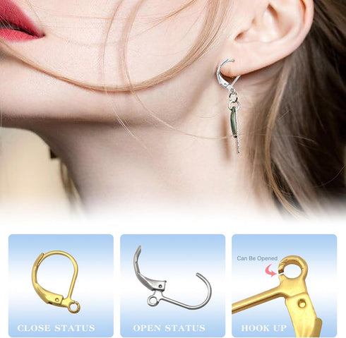 TOAOB 120pcs 18K Gold Plated Leverback Earwires French Earring Hooks Gold and Silver Stainless Steel Colors 10x15mm Interchangeable Dangle Ear Wir...