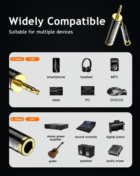 ANDTOBO 3.5mm Male to 1/4'' Female Stereo Pure Copper Headphone Adapter,3.5mm(1/8'') Plug Male to 6.35mm (1/4'') Jack Female Stereo Adapter for He...