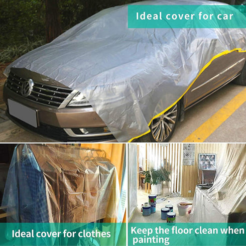 HERSENT 146"/12ft Plastic Sofa Couch Cover,Plastic Covers for Furniture,Waterproof Couch Cover for Sectional Sofa LShape,Extra Large Bed Couch Cha...
