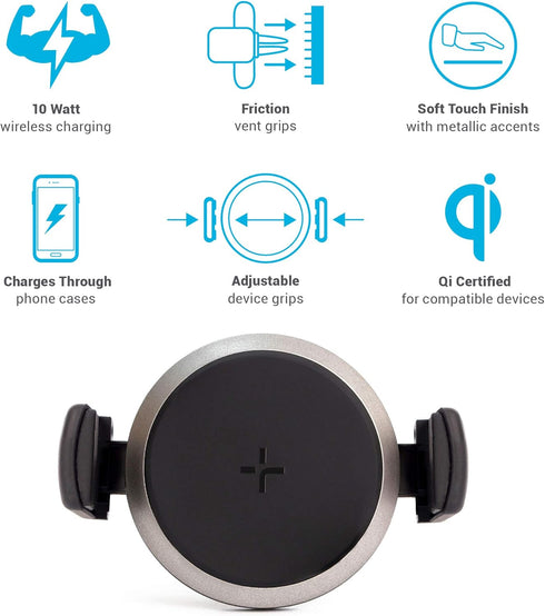 TYLT Venti Wireless Car Charger | 10W Qi-Certified Car Phone Holder Mount Charger, Air Vent Car Charging Holder & Auto Clamping Car Mount Charger ...