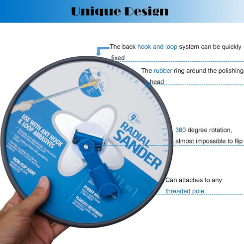 9 Inch Hand Radial Drywall Sander Tool with Interchangeable Center Hub 9 inch Disc Sander Blocking for Wall Cleaning and Polishing...