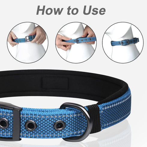 PetiFine Neoprene Padded Dog Collar, Heavy Duty Comfort Dog Collar with Durable Metal Buckle, Reflective Adjustable Belt Buckle Dog Collars for Sm...