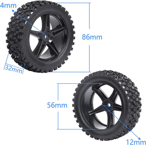 HobbyPark 12mm Hex RC Buggy Tires and Wheels Front & Rear for 1/12 1/10 Scale Models Car fit 2S 3S, Set of 4...