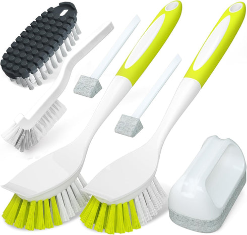Holikme 7 Pack Dish Cleaning Brush & Pad Set, Dish Scouring Pad for Cleaning, Scouring Pad & Kitchen Scrub Brush & Bendable Clean Brush & Groove G...