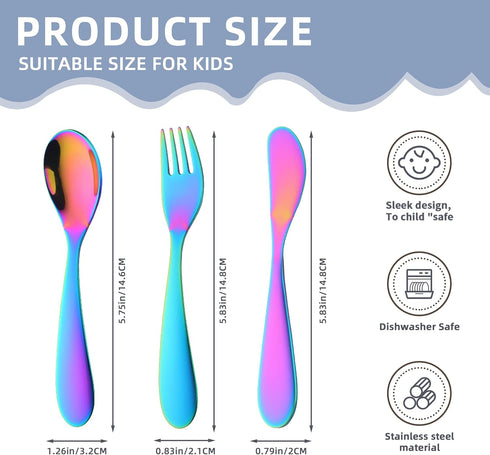 6 Piece Toddler Utensils, Kids Stainless Steel Silverware Set,2 Children Safe Forks + 2 baby spoons + 2 toddler knife,Mirror Polished,Gentle On Gu...