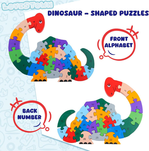 LovesTown Animal Wooden Puzzle, Alphabet Jigsaw Puzzle Alphabet Building Blocks Wooden Dinosaur Letters Numbers Block Toys for Kids Toys Preschool...