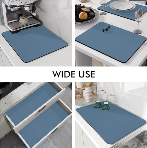 LIMNUO Coffee Mat , Coffee Maker Mat for Countertops, Backed Absorbent Dish Drying Mat for Kitchen Counter (12"x16", Blue)...