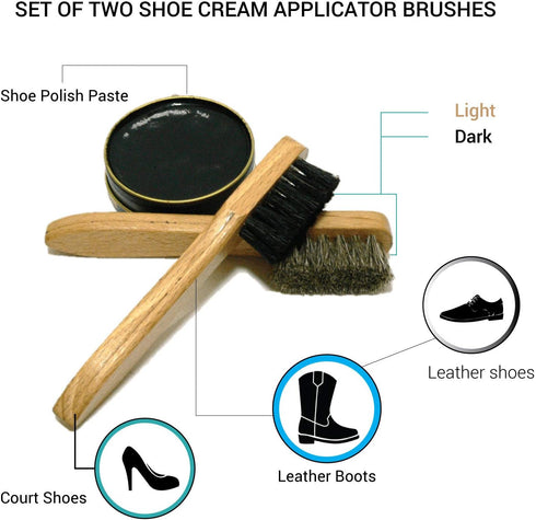 Valentino Garemi Shoe Polish Applicator Brush Set | Dauber Leather Footwear Creamer | Genuine Horse Hair Made in Germany...