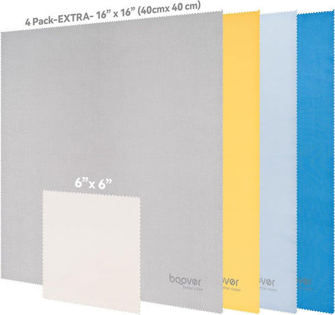 4 Pack Oversized 16" x 16" Large Microfiber Glasses and Screen Cleaner Cloth,Safe for Electronic Device Screens, Eyeglasses & Delicate Surfaces...