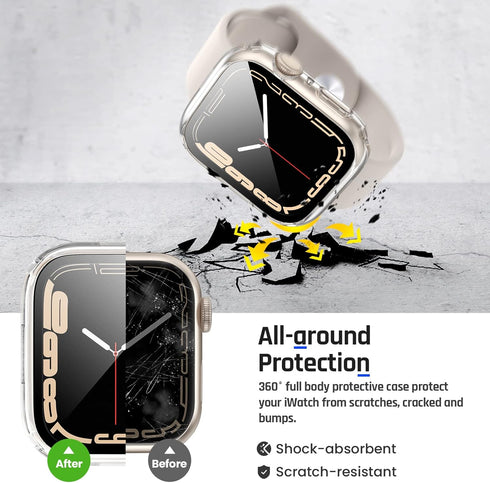 Goton 2 in 1 Waterproof Case for Apple Watch Series 9 8 7 Screen Protector 41mm, 360 Protective Glass Face Cover Hard PC Bumper + Back Frame for i...